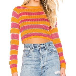 Tularosa REVOLVE Meridian SHEER Knit Sweater Crop in Orange & Pink, Small